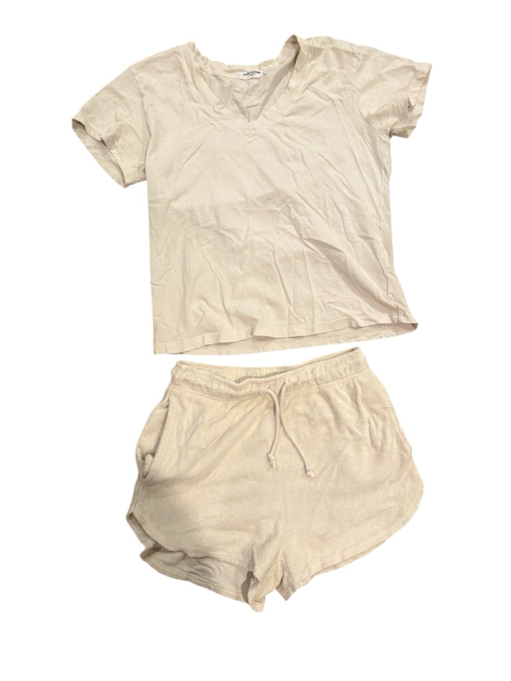 perfectwhitetee Cream V-Neck Tee and Terry Shorts Set sold together